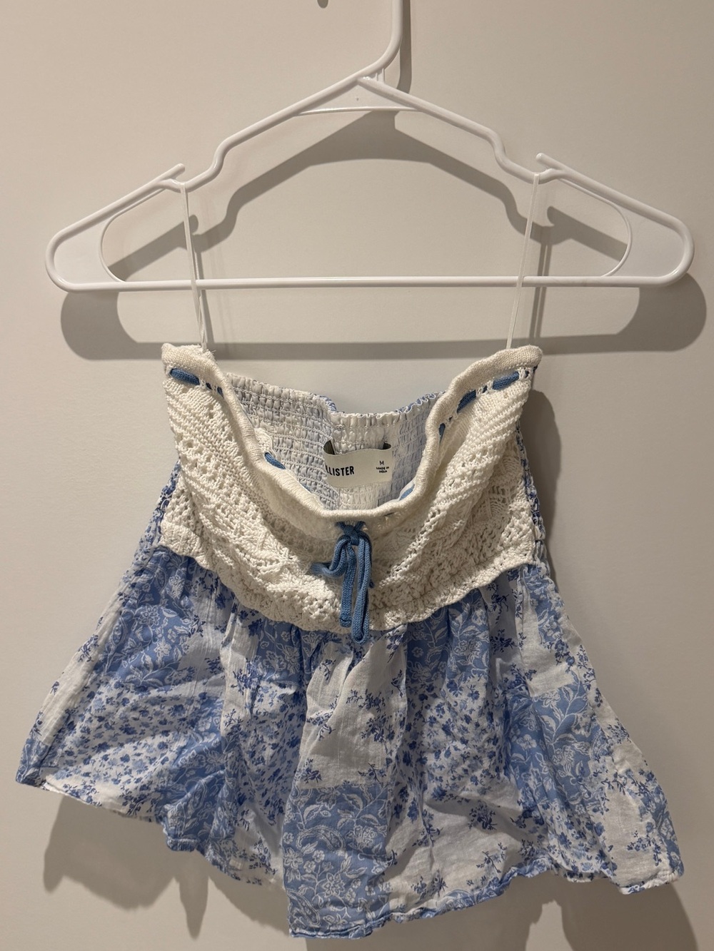 Hollister White Crochet Bodice with Blue Floral Skirt Tube Top